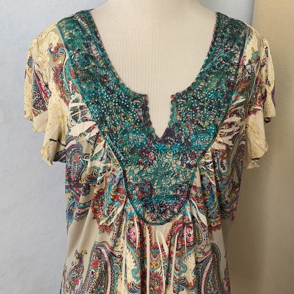 Covington Teal Bling Paisley Print Blouse - Picture 2 of 12